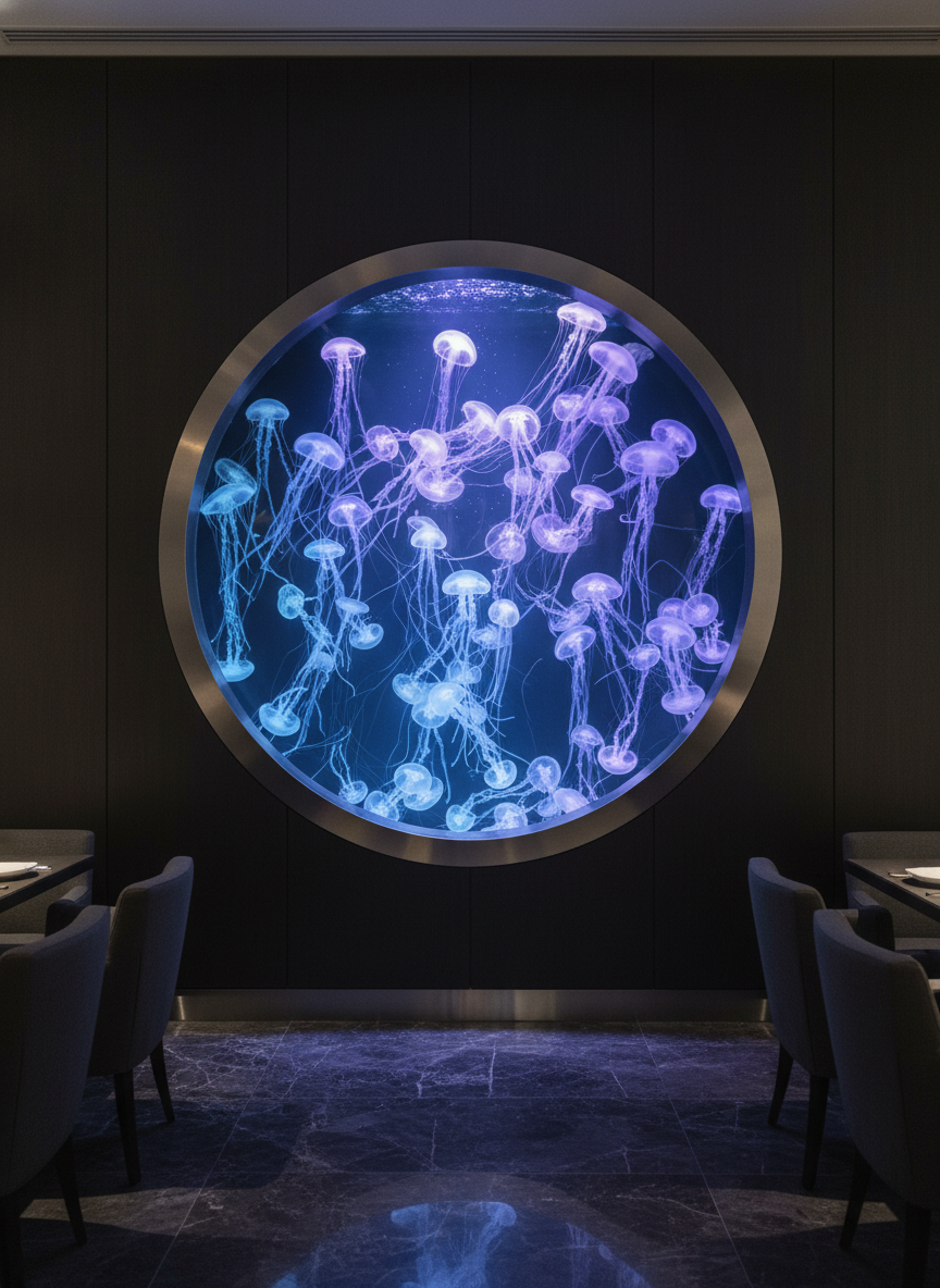Jellyfish display aquarium — luxury hotel lobby